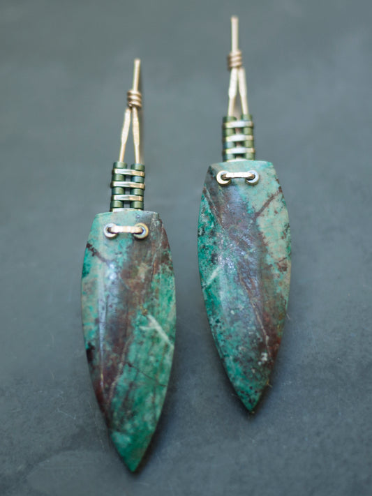 Long Chrysocolla Spear Drop Earrings