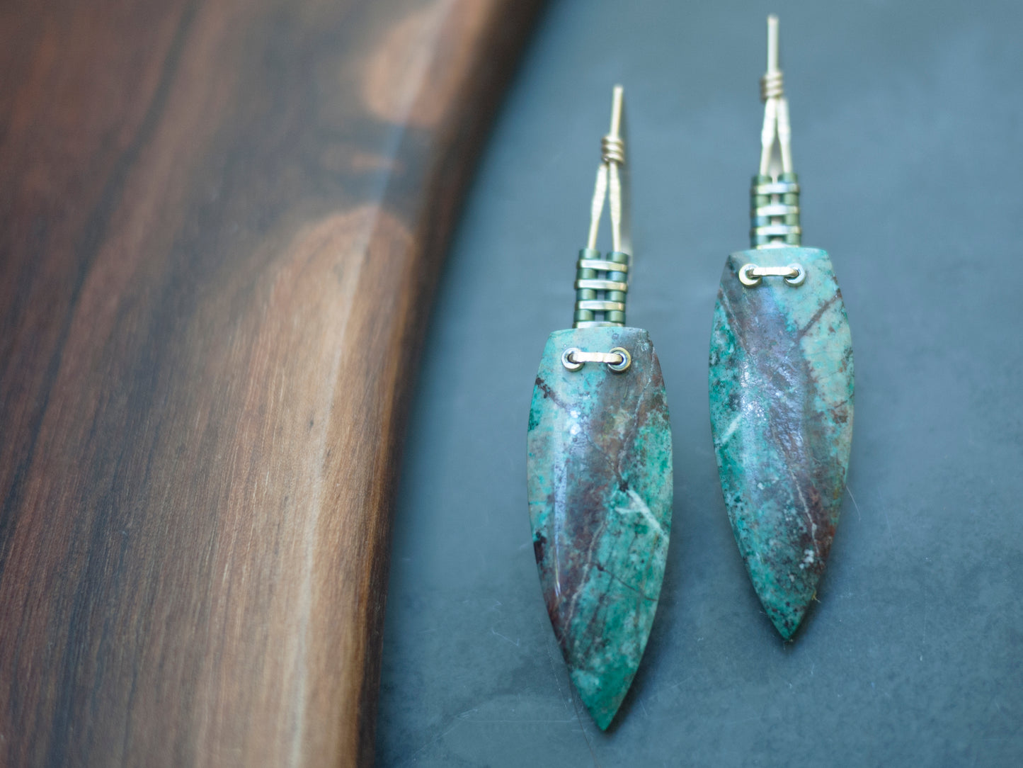 Long Chrysocolla Spear Drop Earrings