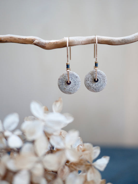 White Fossil Coral Circle Arch Earrings
