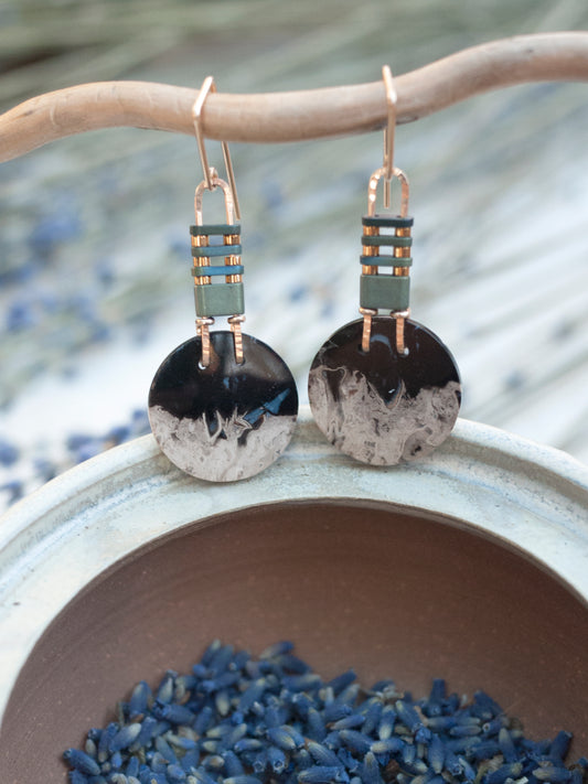 Petrified PalmRoot Circle Earrings