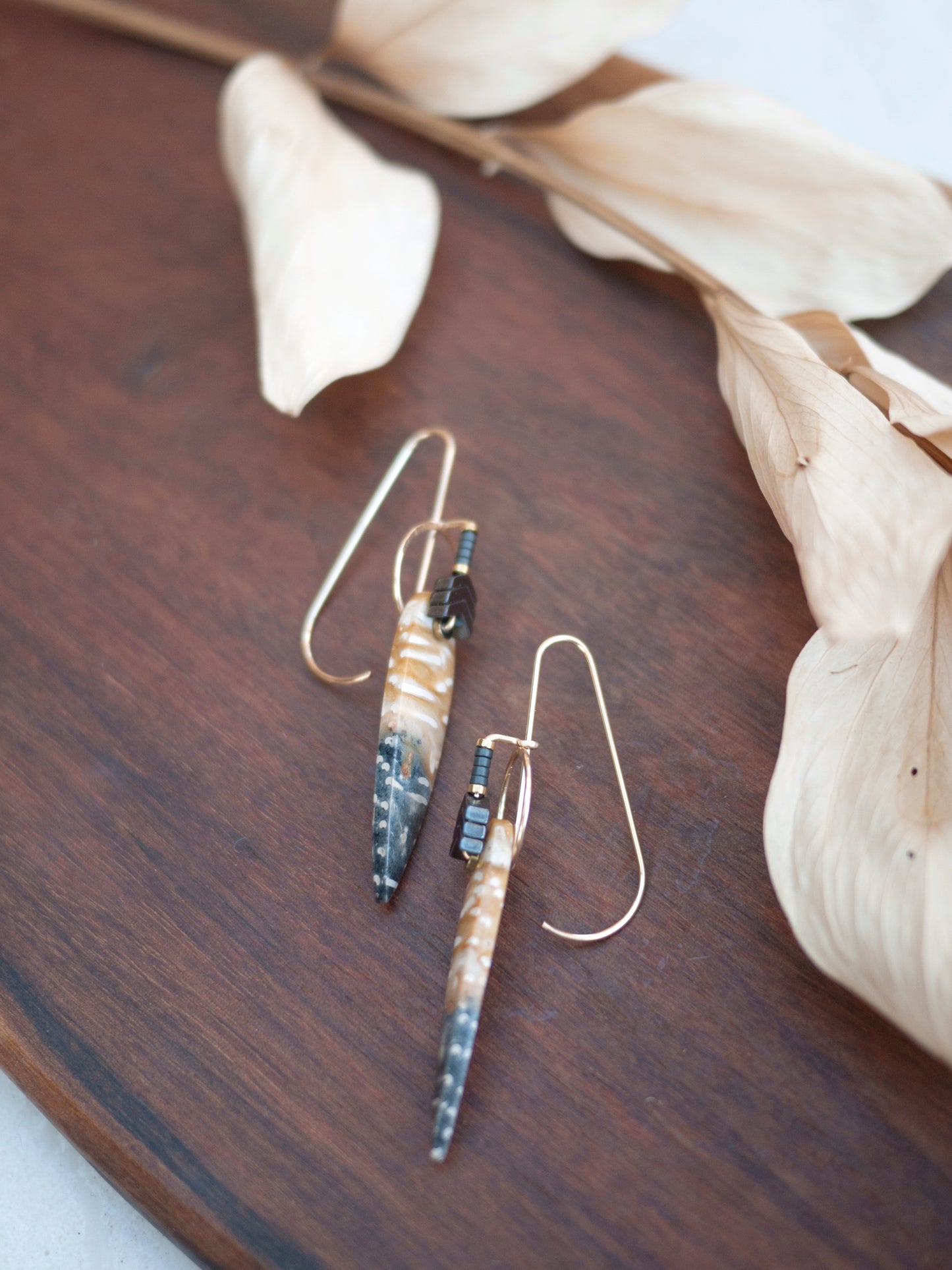 Petrified Palmwood Circle Drop Earrings