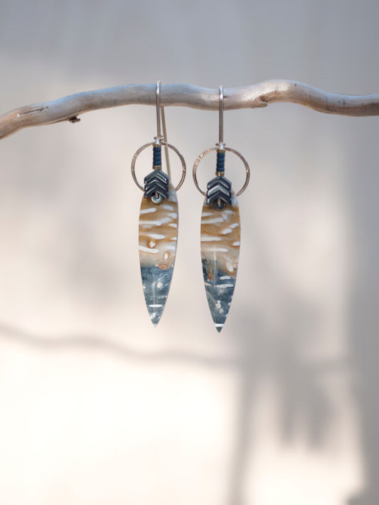 Petrified Palmwood Circle Drop Earrings