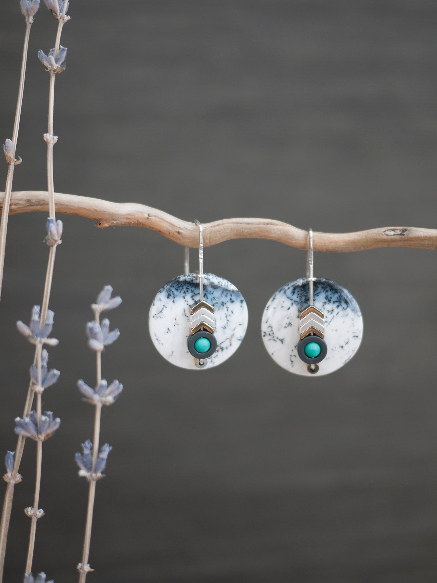 Dendrite Agate Circle Drop Earrings