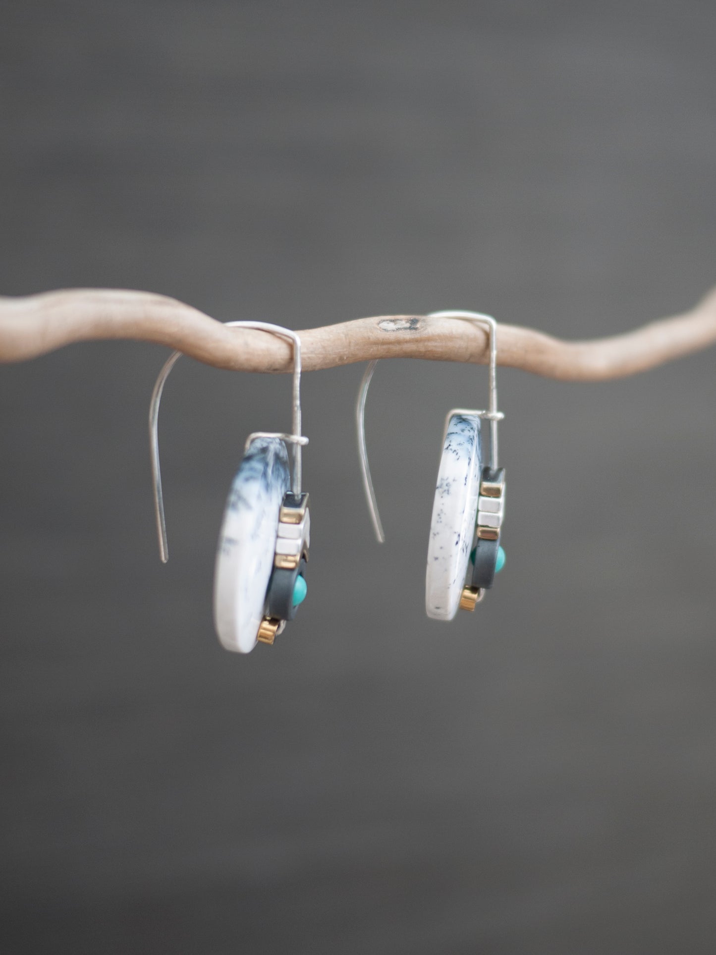 Dendrite Agate Circle Drop Earrings