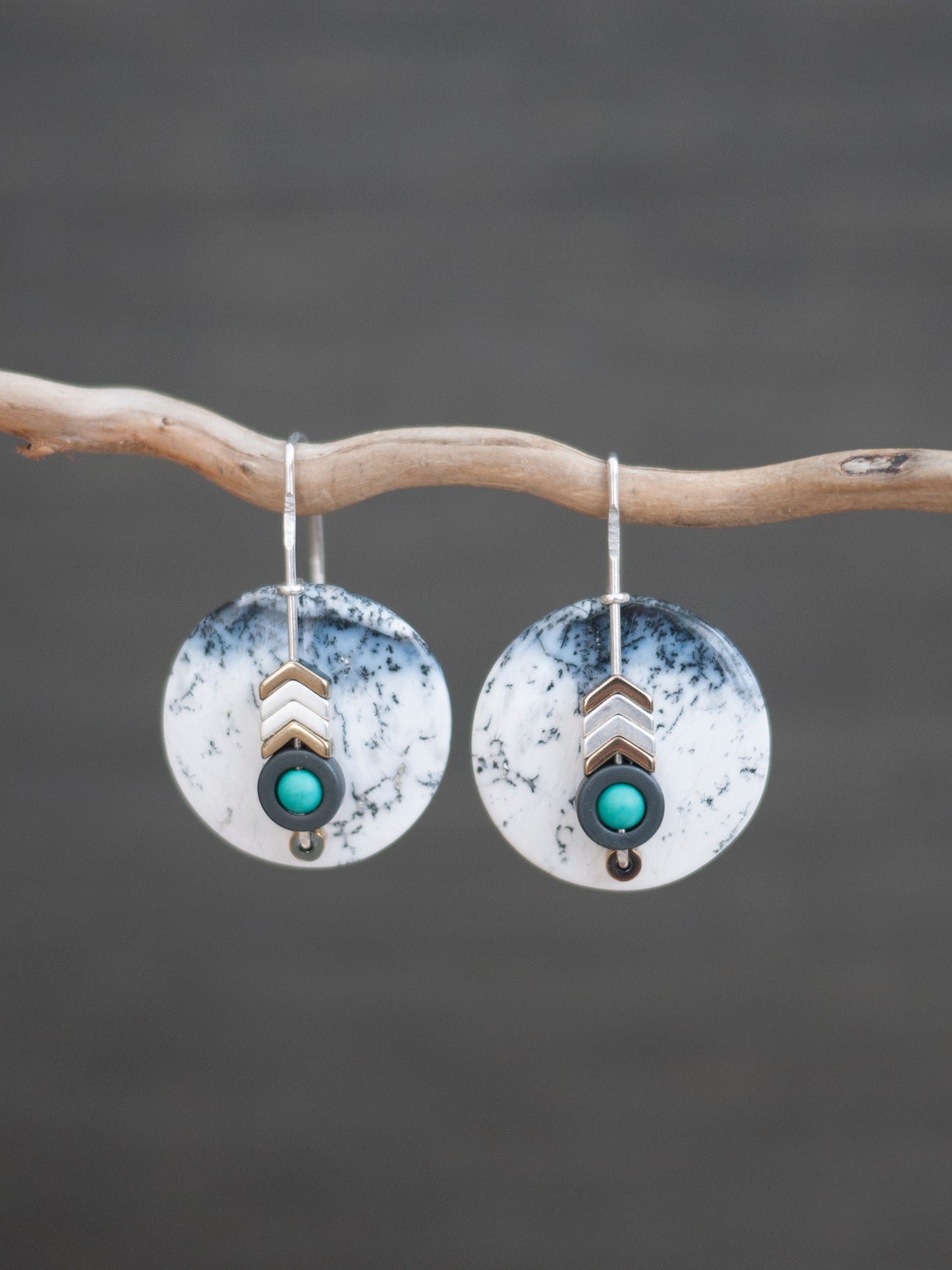 Dendrite Agate Circle Drop Earrings