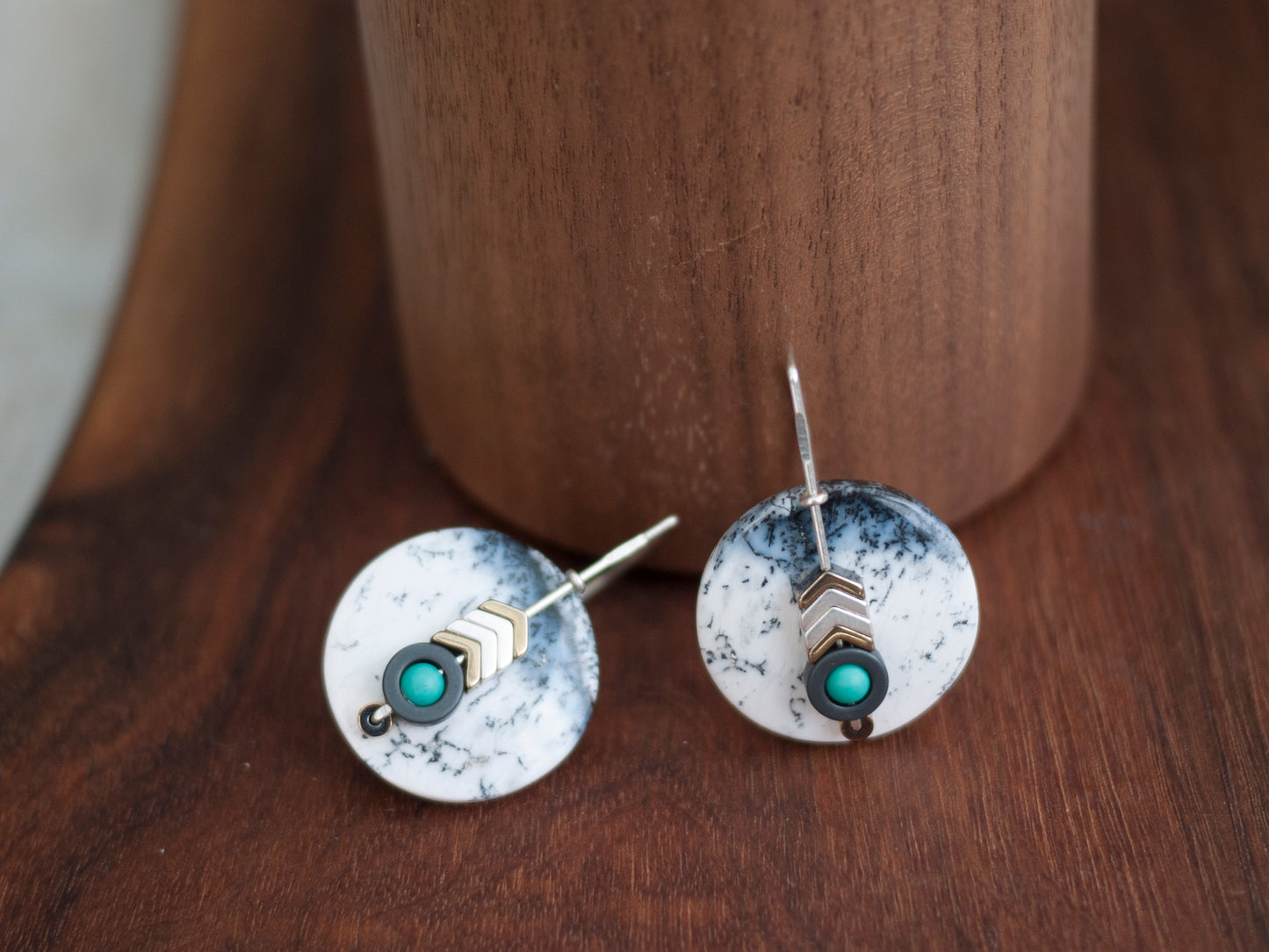 Dendrite Agate Circle Drop Earrings