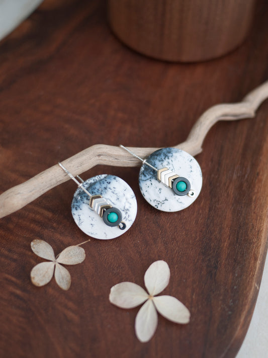 Dendrite Agate Circle Drop Earrings