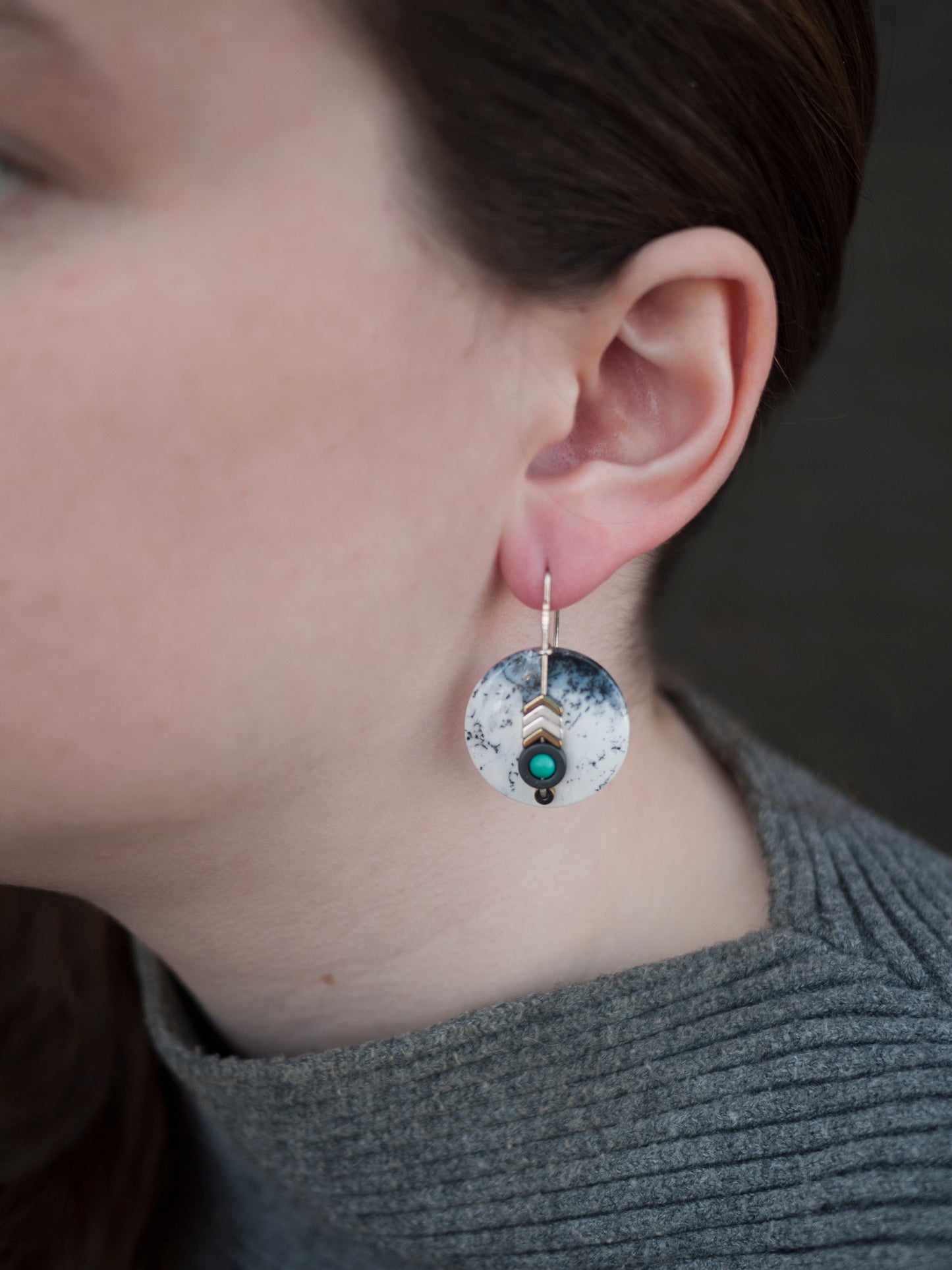 Dendrite Agate Circle Drop Earrings