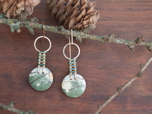 Green Forest Jasper Circle Earrings