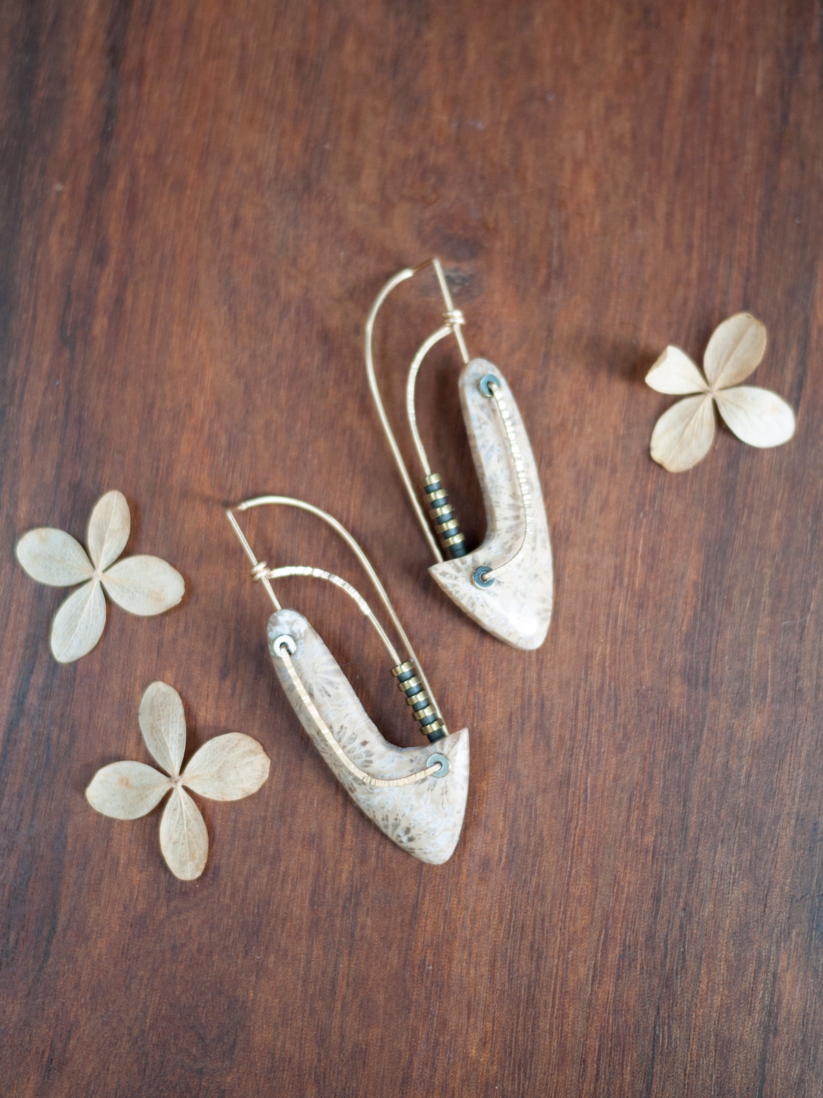 Sculptural Swirl Fossil Coral Earrings