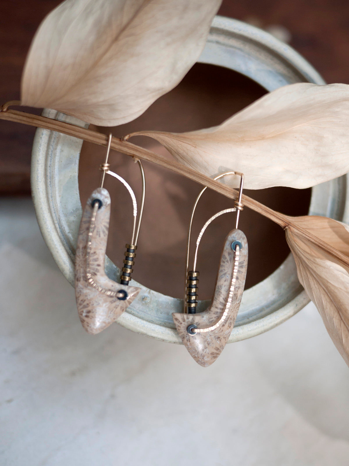 Sculptural Swirl Fossil Coral Earrings