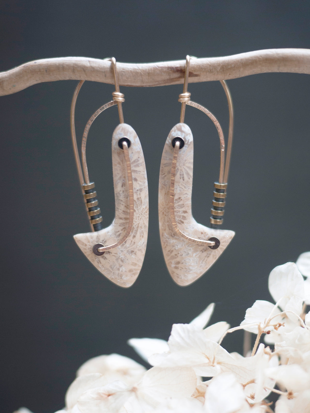 Sculptural Swirl Fossil Coral Earrings