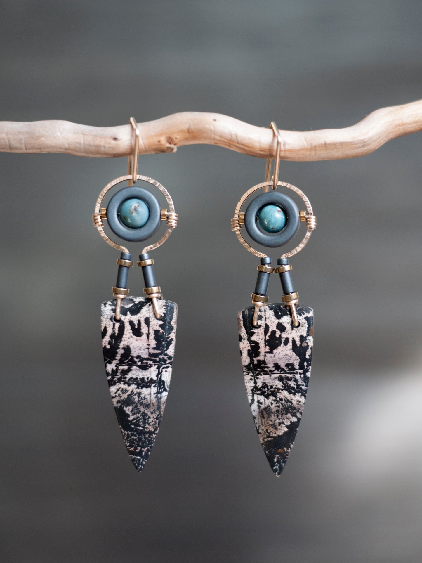 Dendrite Marble Spear Dangle Earrings