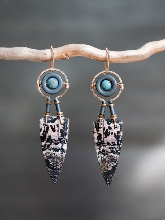 Dendrite Marble Spear Dangle Earrings