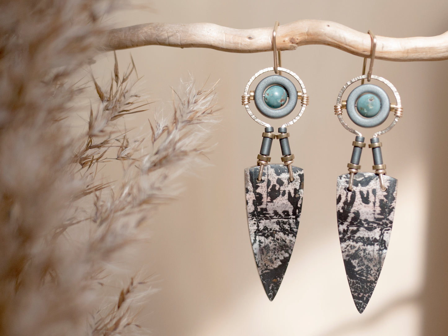 Dendrite Marble Spear Dangle Earrings
