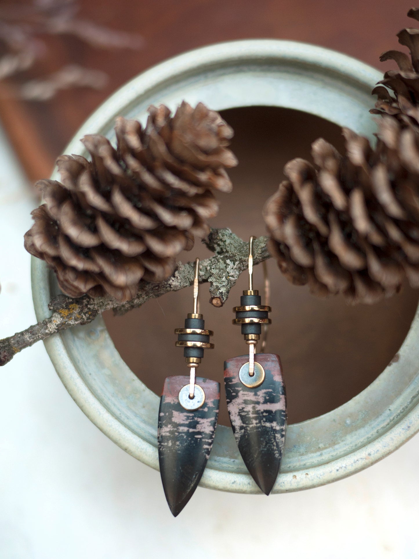 Dendrite Marble Spear Drop Earrings