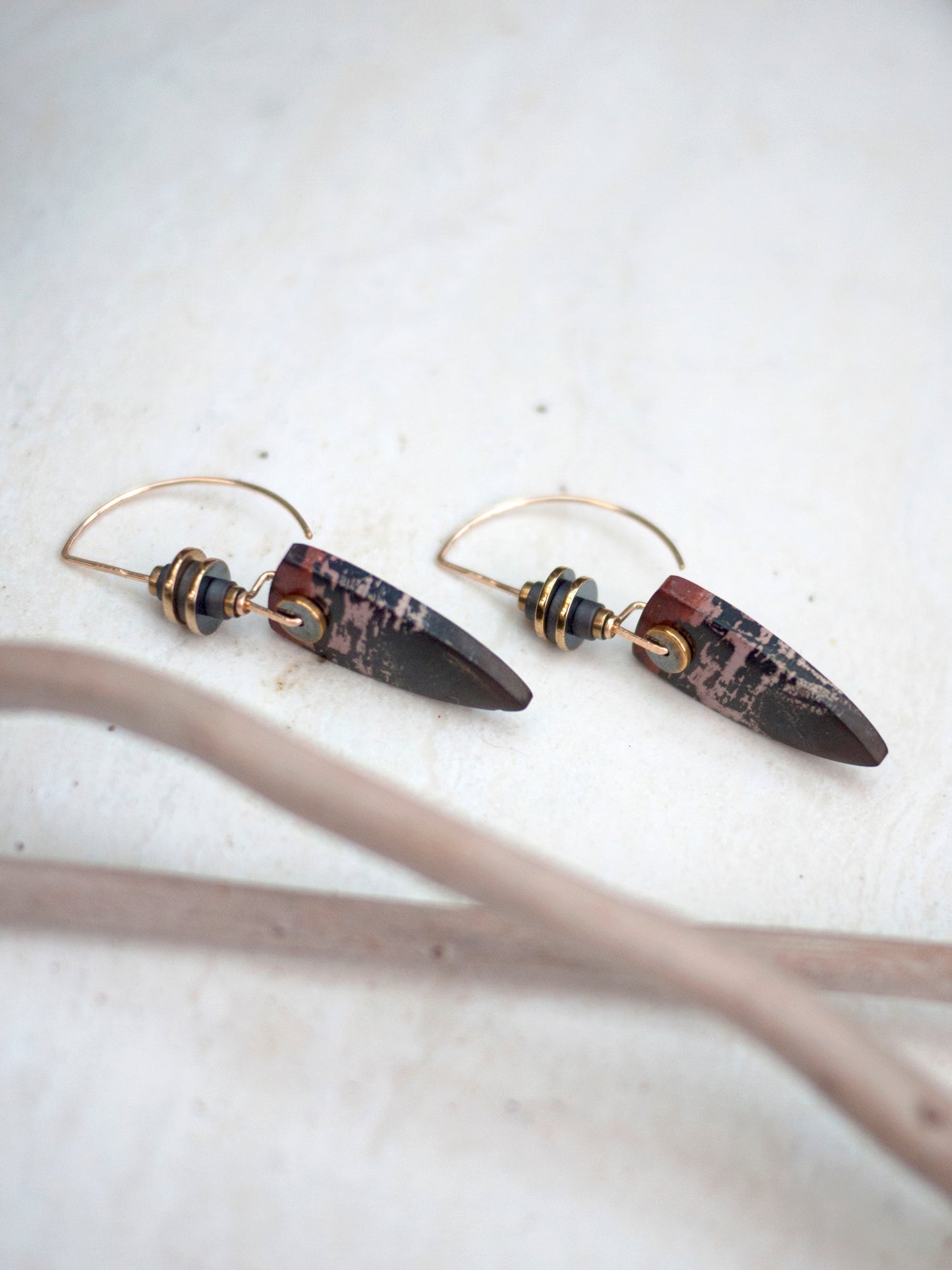 Dendrite Marble Spear Drop Earrings