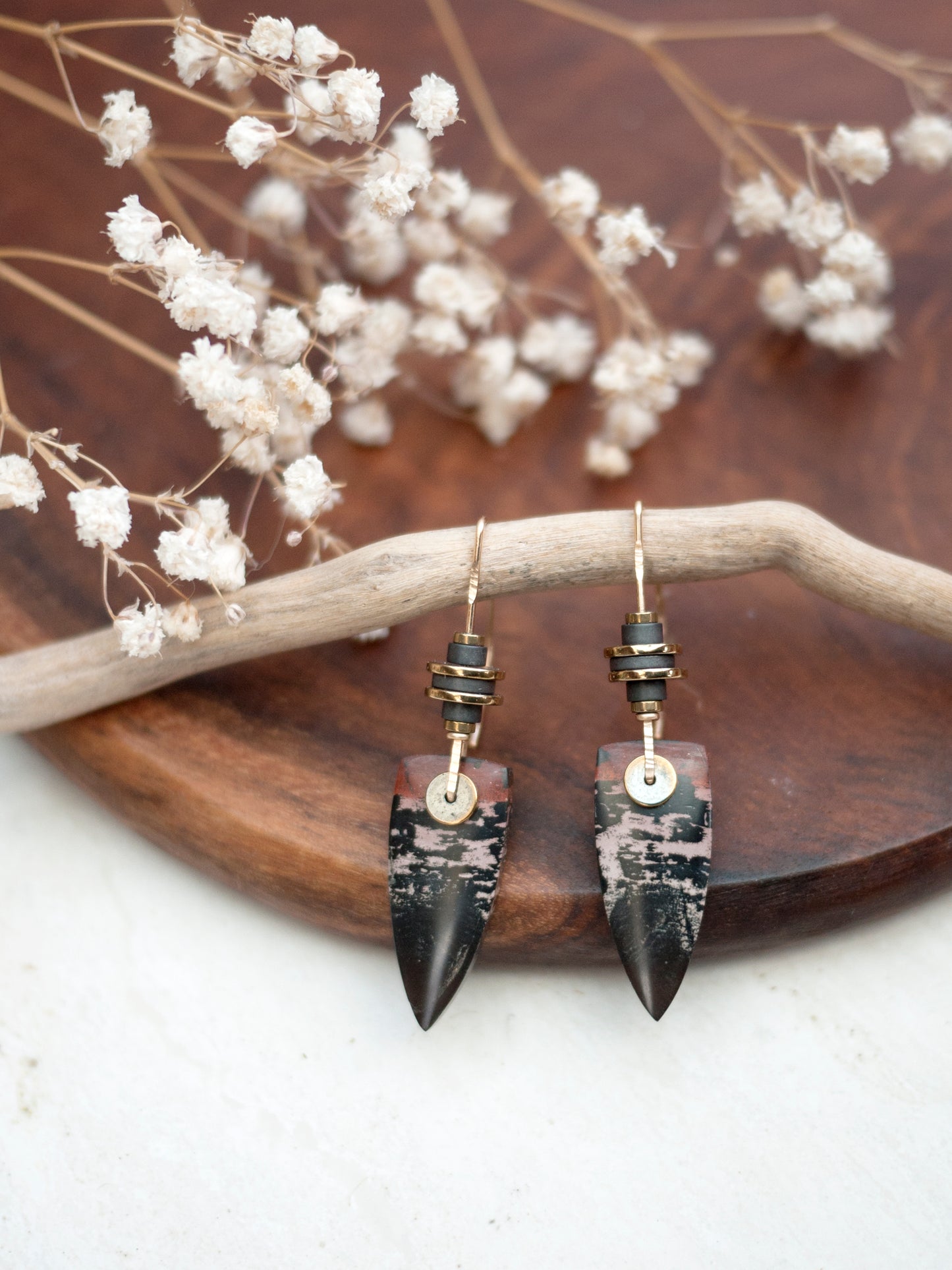 Dendrite Marble Spear Drop Earrings