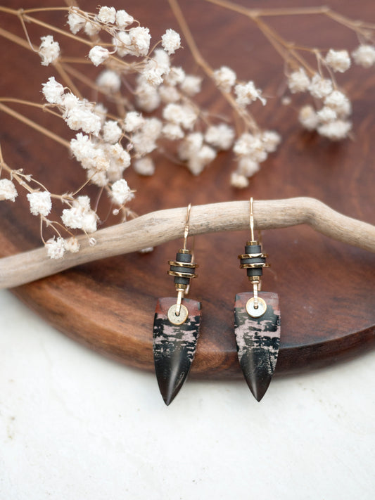 Dendrite Marble Spear Drop Earrings