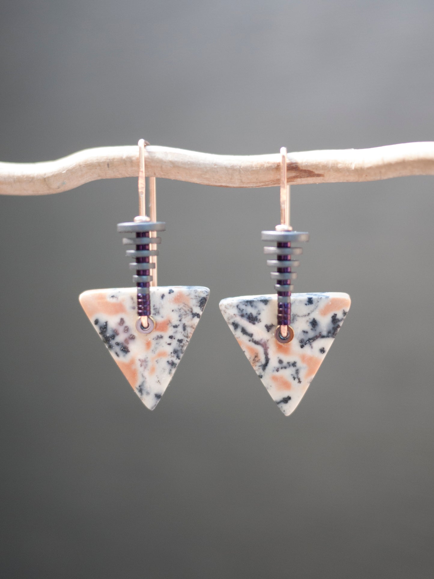 Pink Dendrite Triangle Earrings