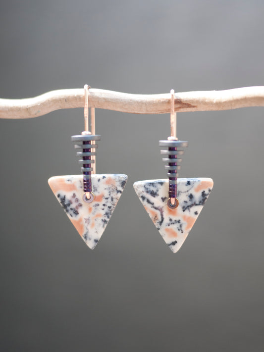Pink Dendrite Triangle Earrings
