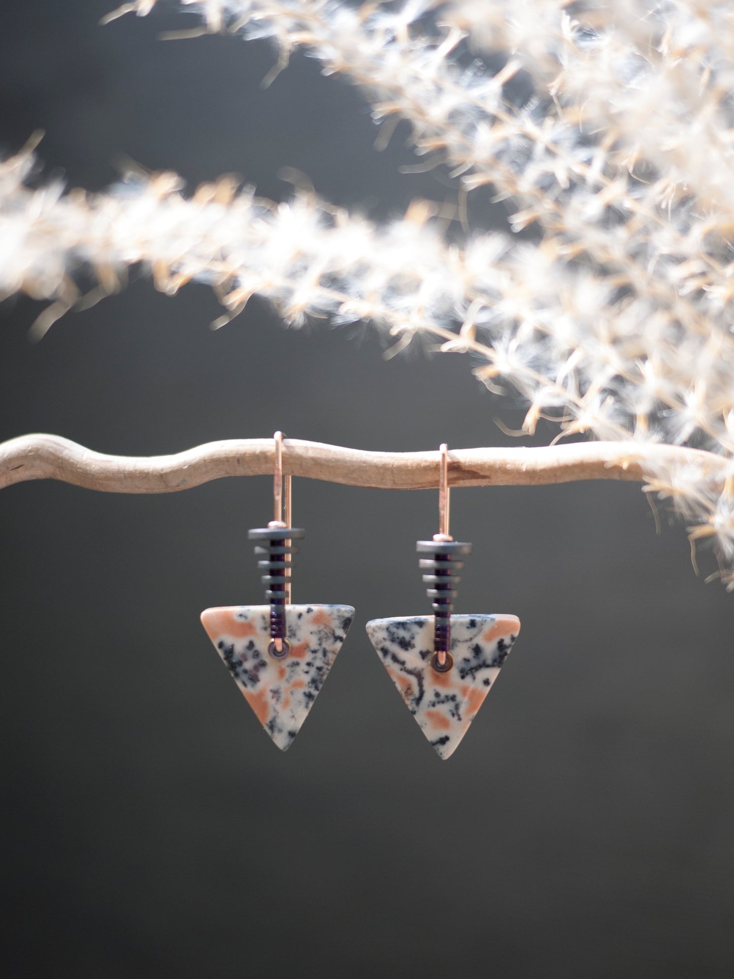 Pink Dendrite Triangle Earrings