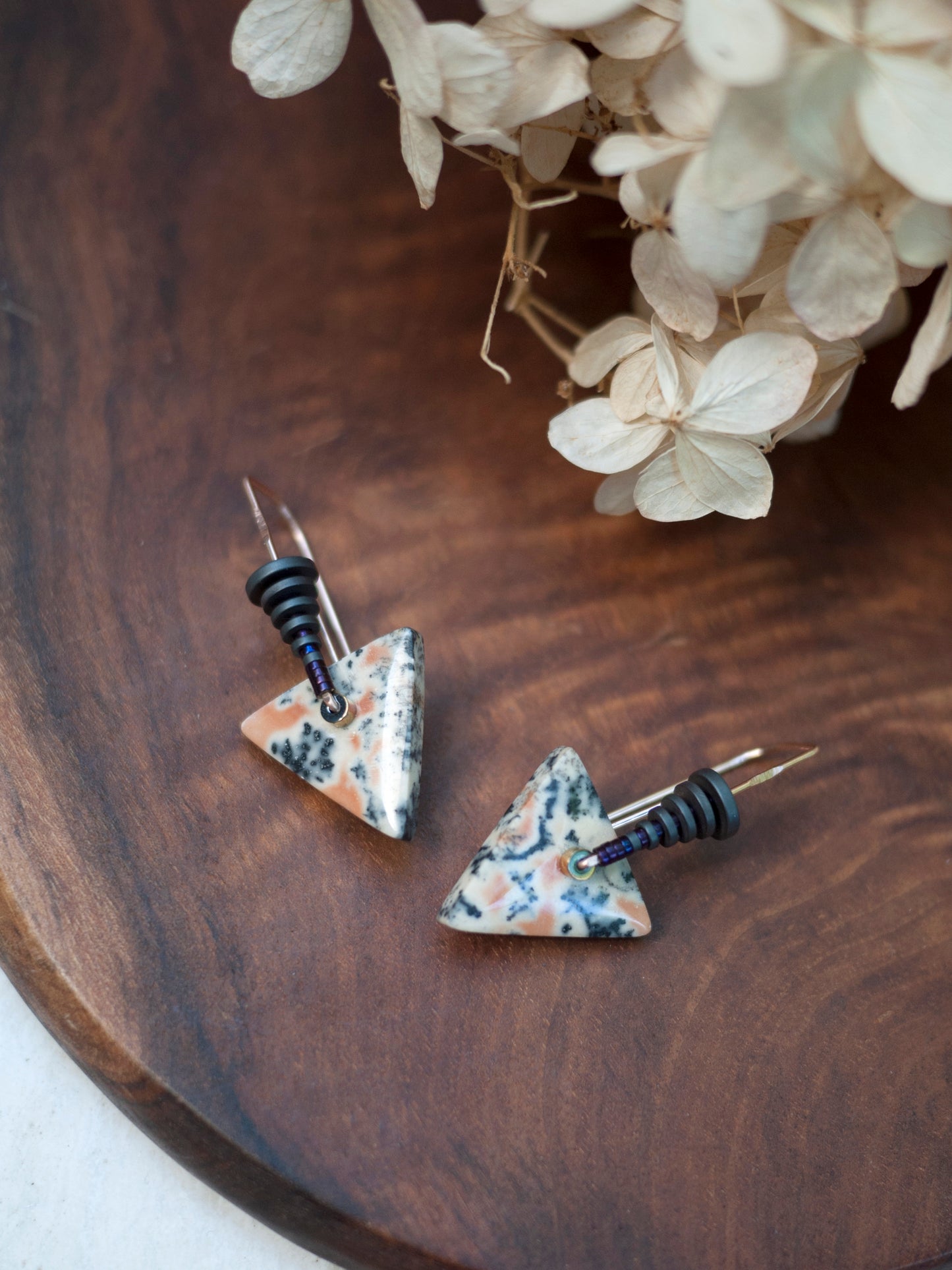 Pink Dendrite Triangle Earrings