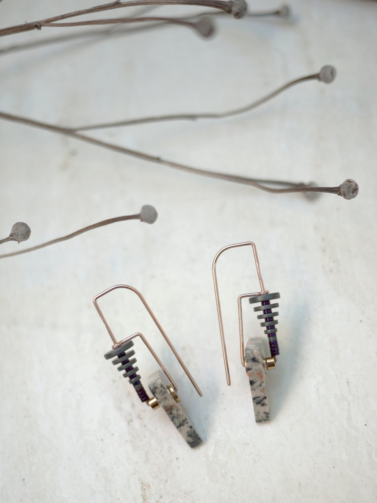 Pink Dendrite Triangle Earrings