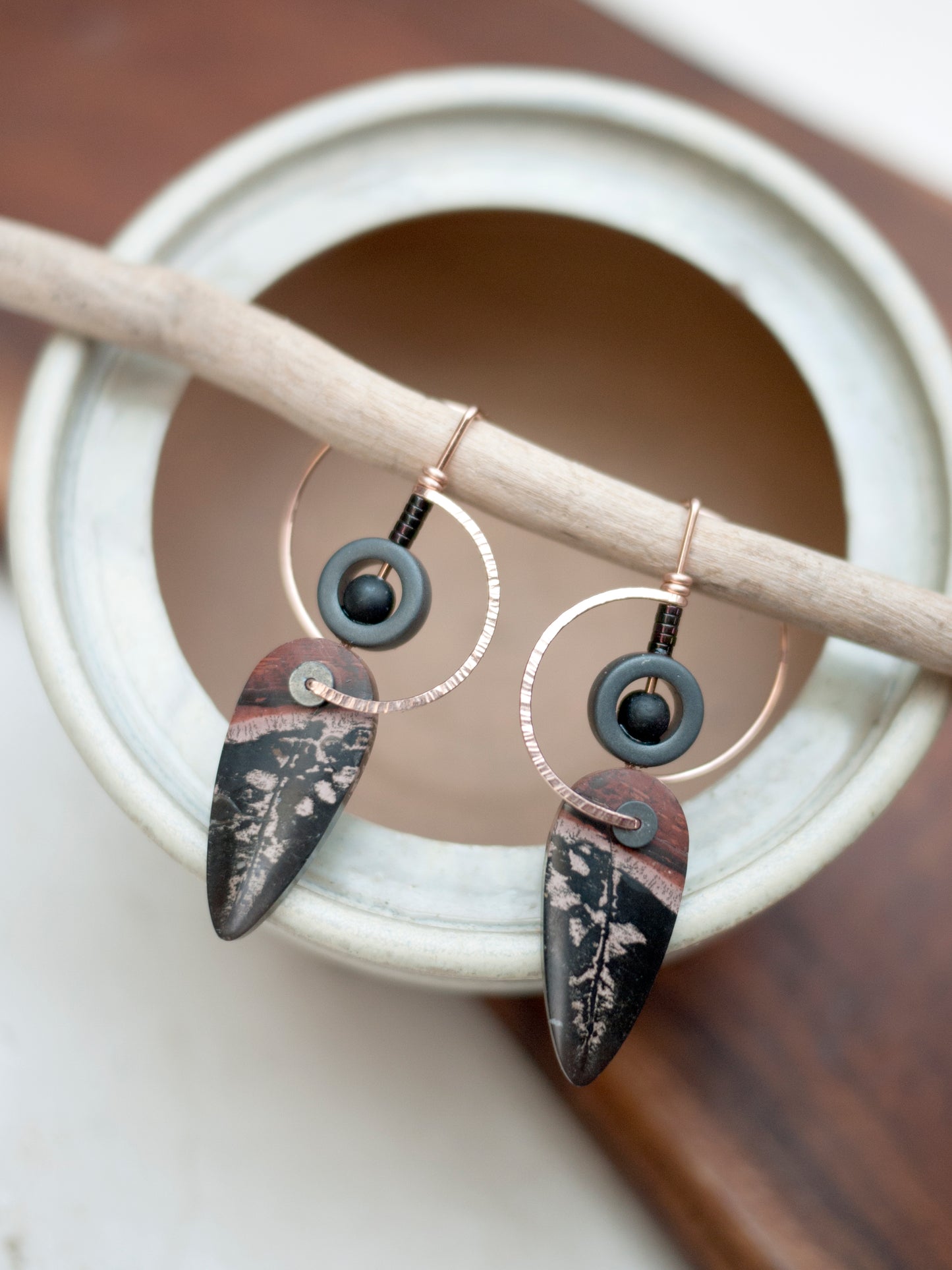 Dendrite Marble Circle Motif Earrings