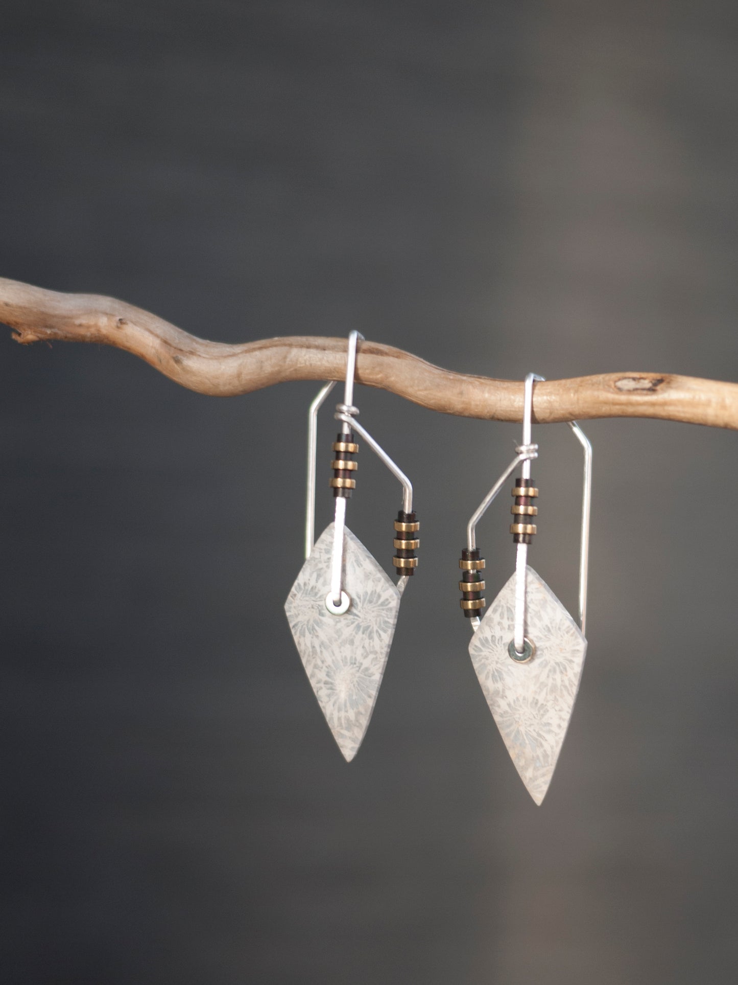 Geometric Diamond Fossil Coral Drop Earrings