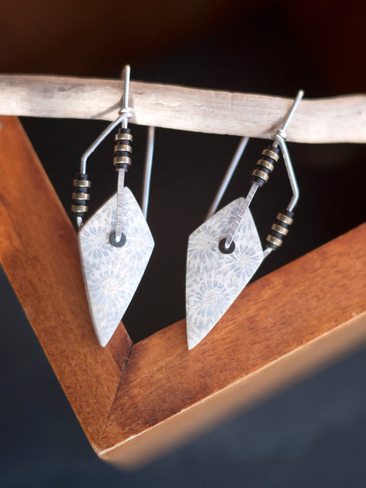Geometric Diamond Fossil Coral Drop Earrings