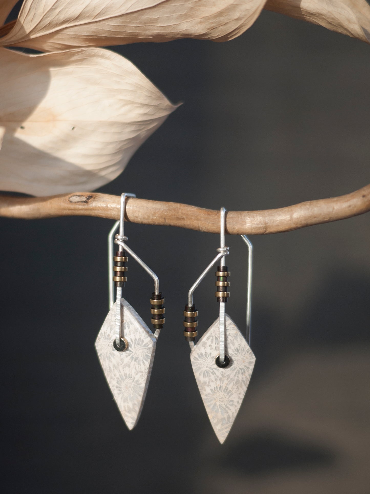 Geometric Diamond Fossil Coral Drop Earrings