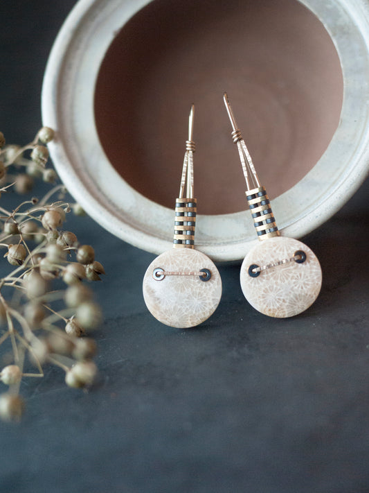 Fossilized Coral Drop Earrings