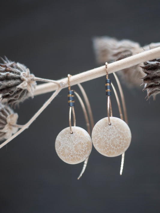 Fossilized Coral Tribal Earrings