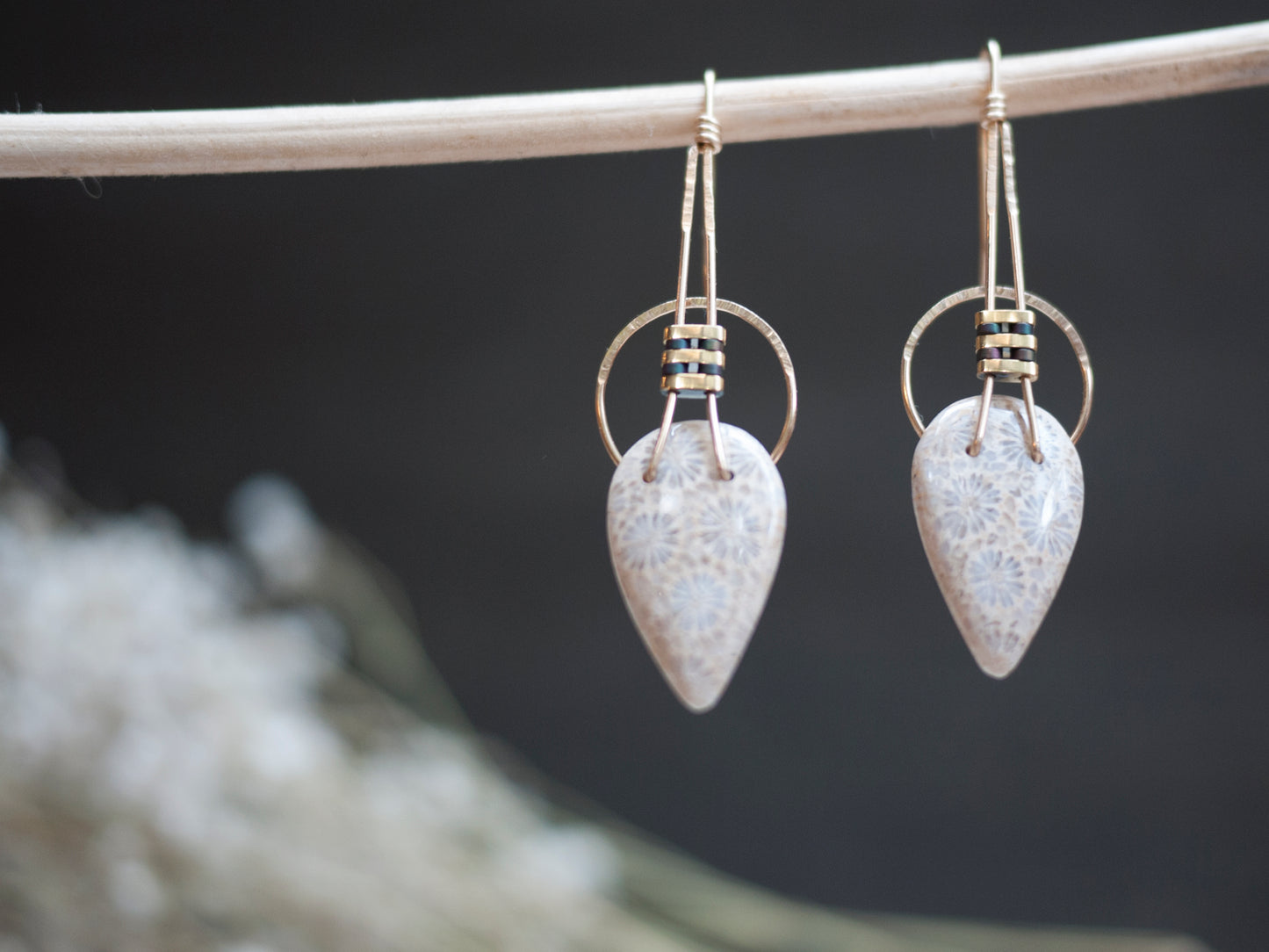 Fossil Coral Earrings - In Gold Fill
