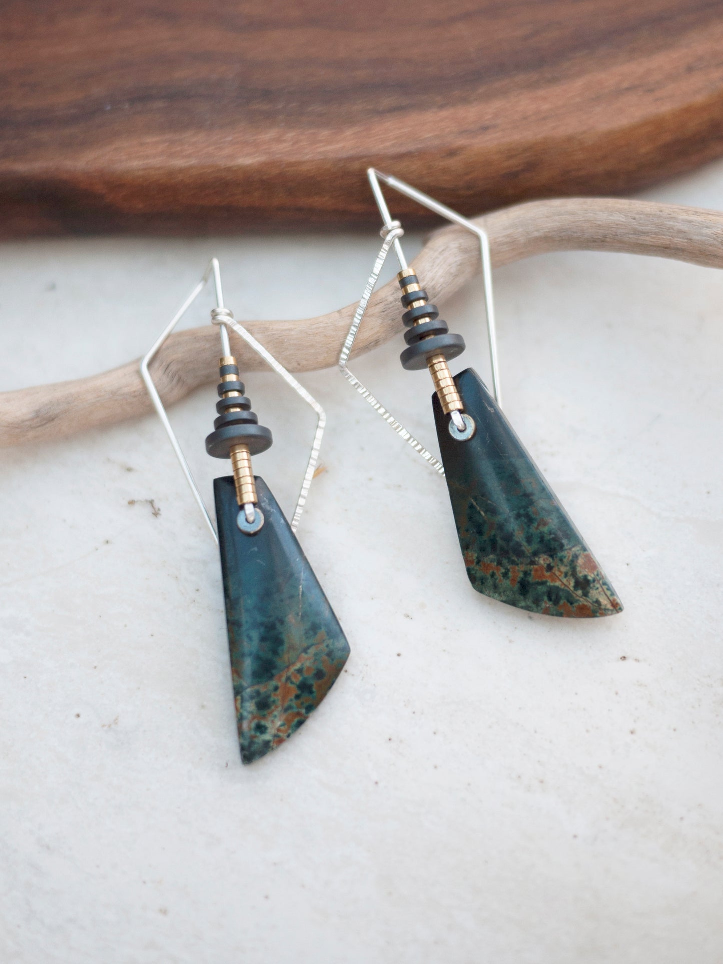 Morning Dew Jasper Sculptural Angle Earrings