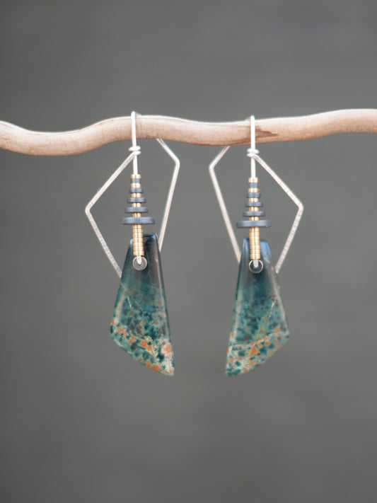 Morning Dew Jasper Sculptural Angle Earrings