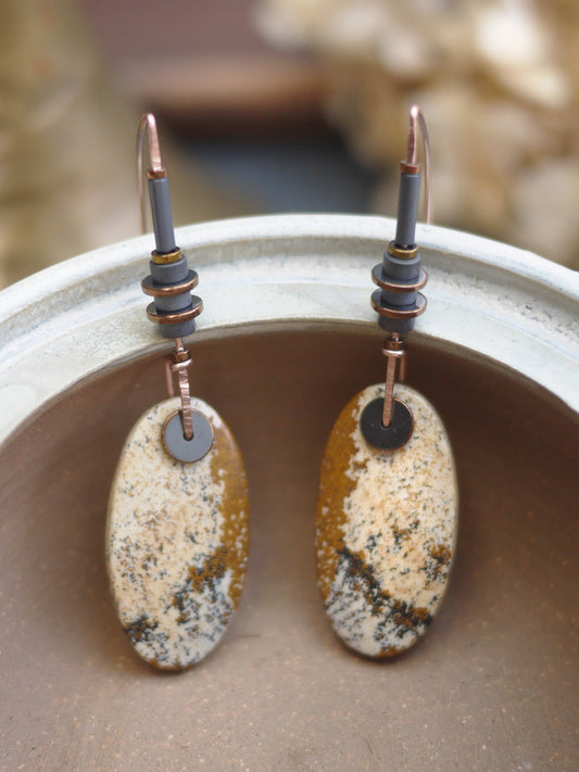 Oval Picture Jasper Drop Earrings