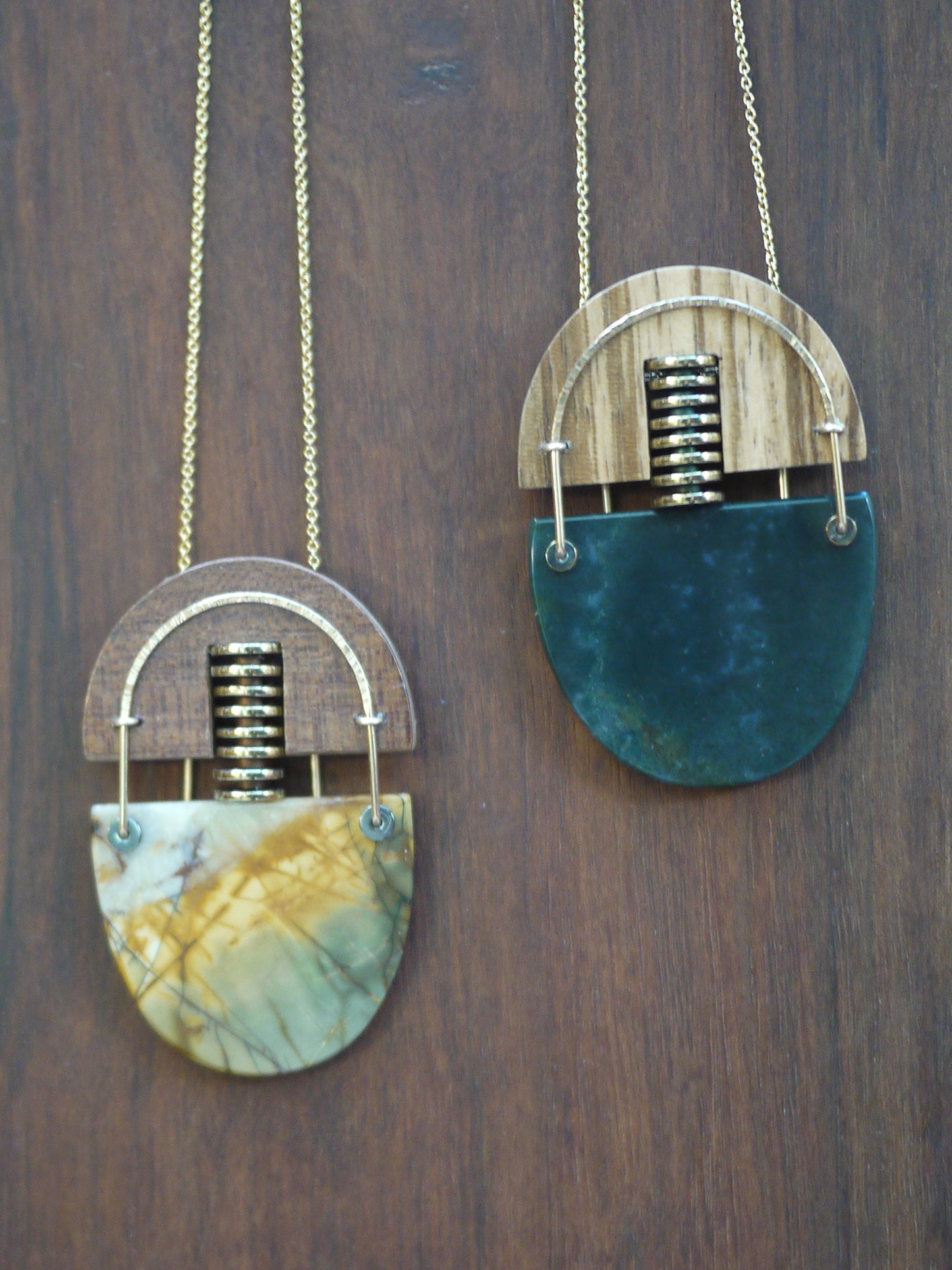 Wood and Moss Agate Statement Necklace