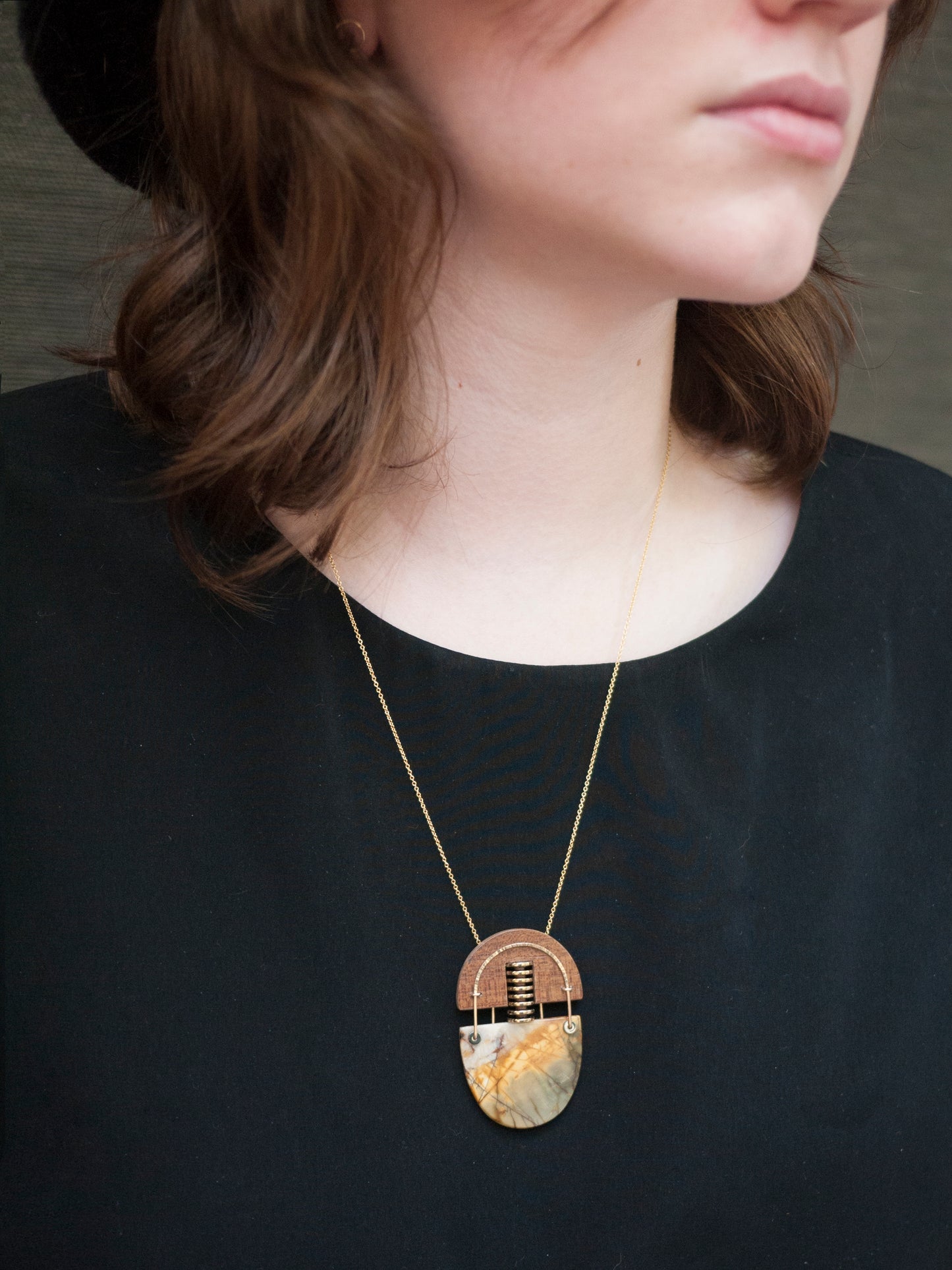 Picasso Stone and Wood Statement Necklace