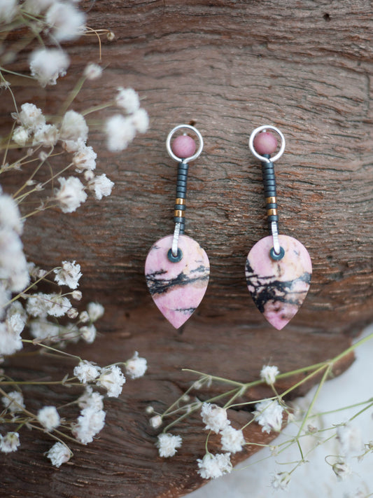 Pink Rhodonite Post Earrings