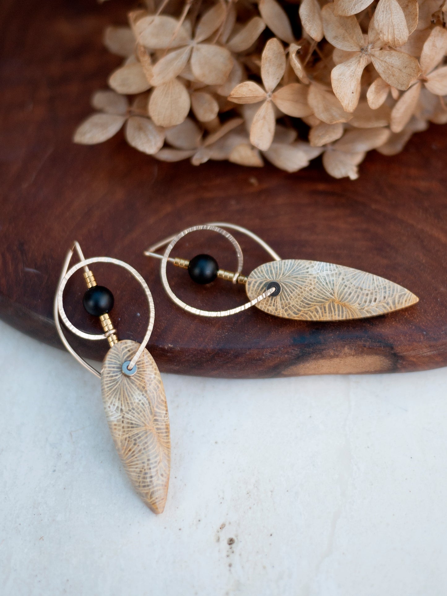 Sculptural Swirl Fossil Coral Earrings