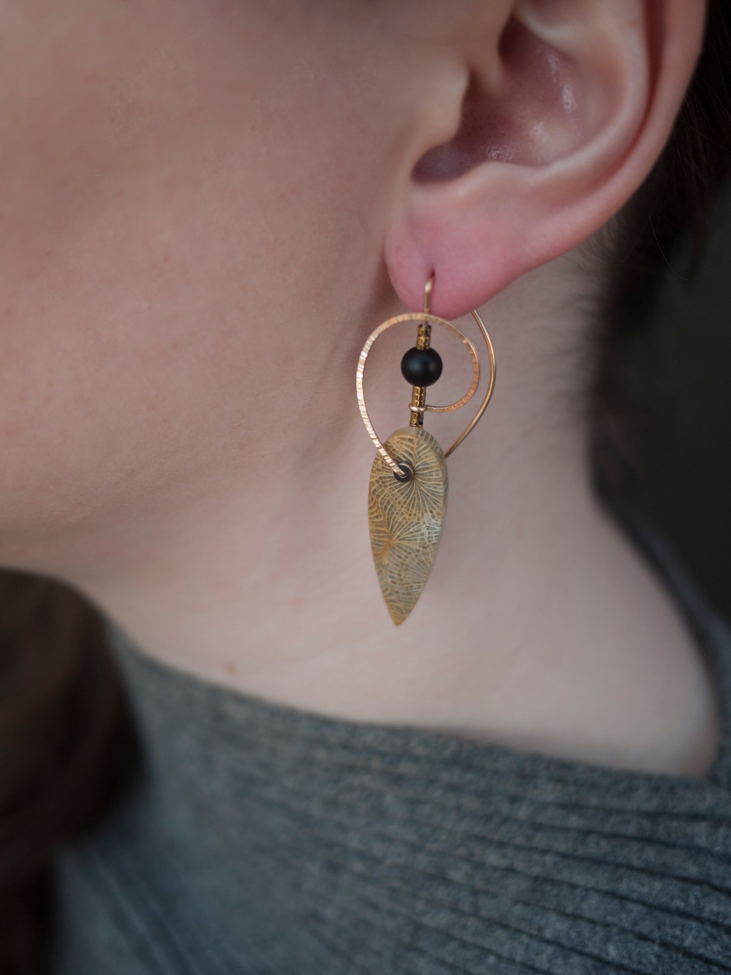 Sculptural Swirl Fossil Coral Earrings