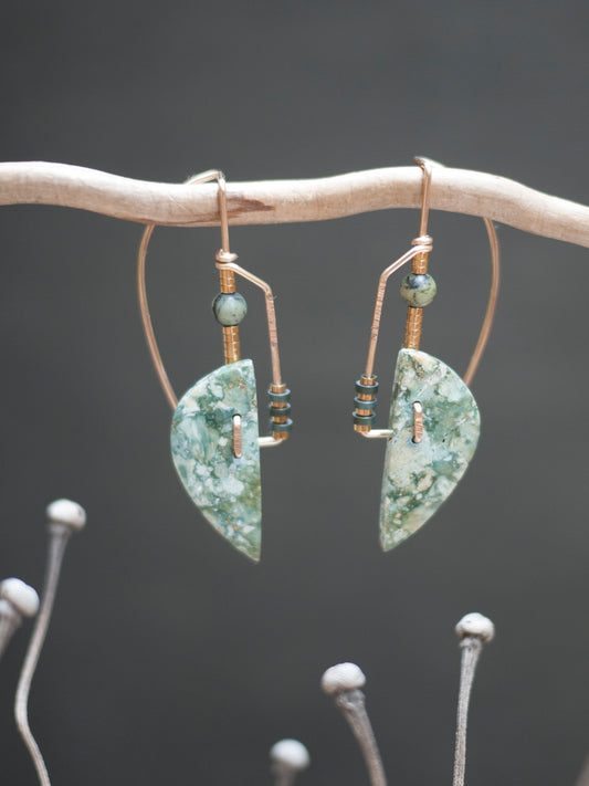 Deco Style Abstract Forest Jasper Drop Earrings