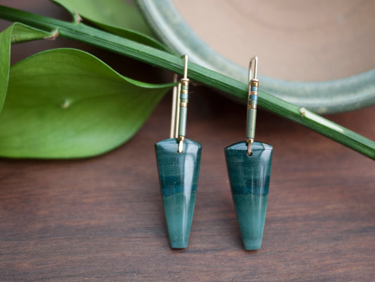 Forest Jasper Simple Spear Earrings