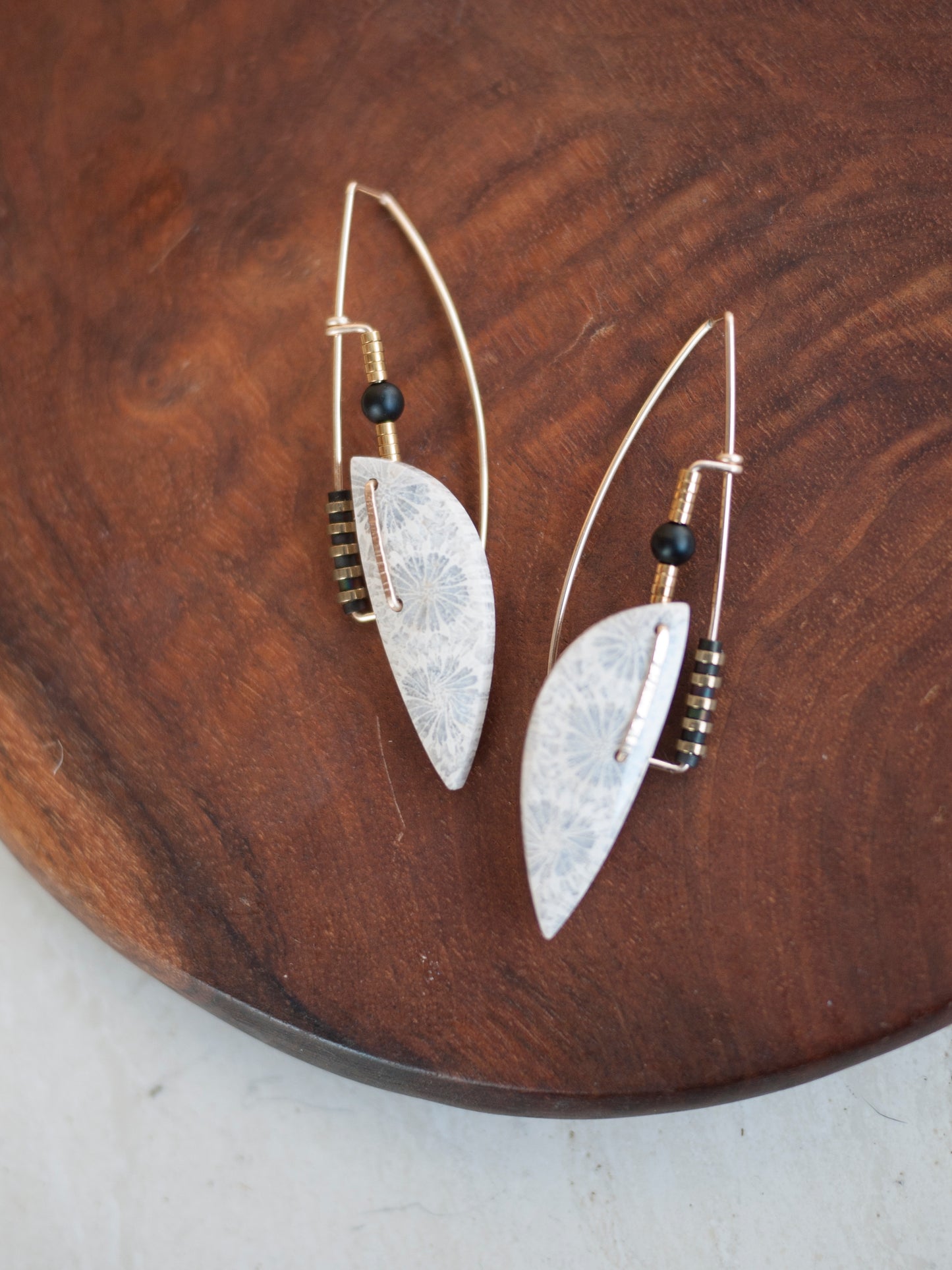 Art Deco Inspired Fossil Coral Earrings