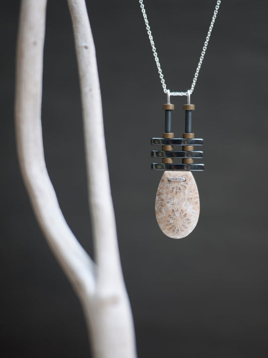 Fossilized Coral Three Bar Pendant