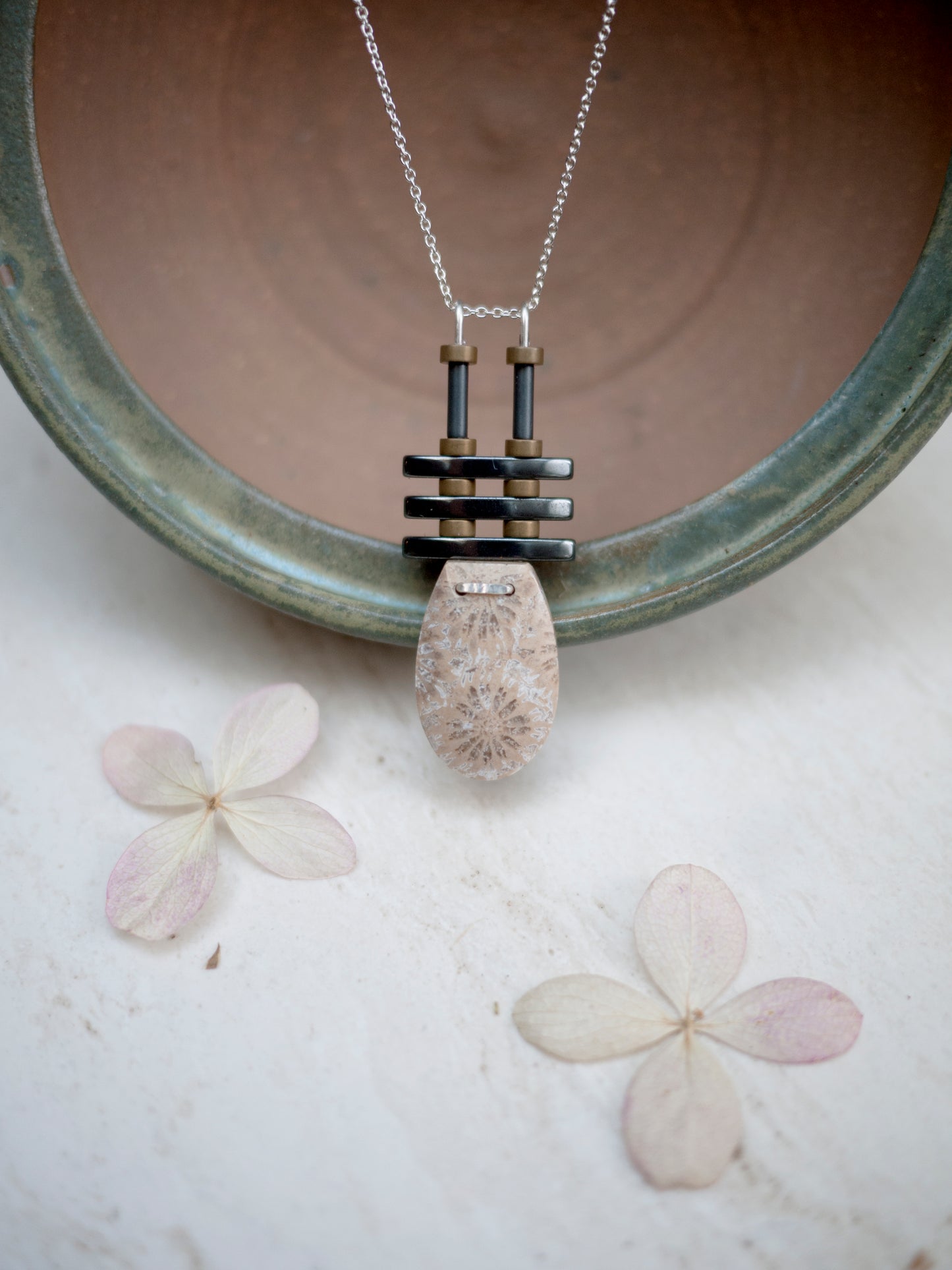 Fossilized Coral Three Bar Pendant