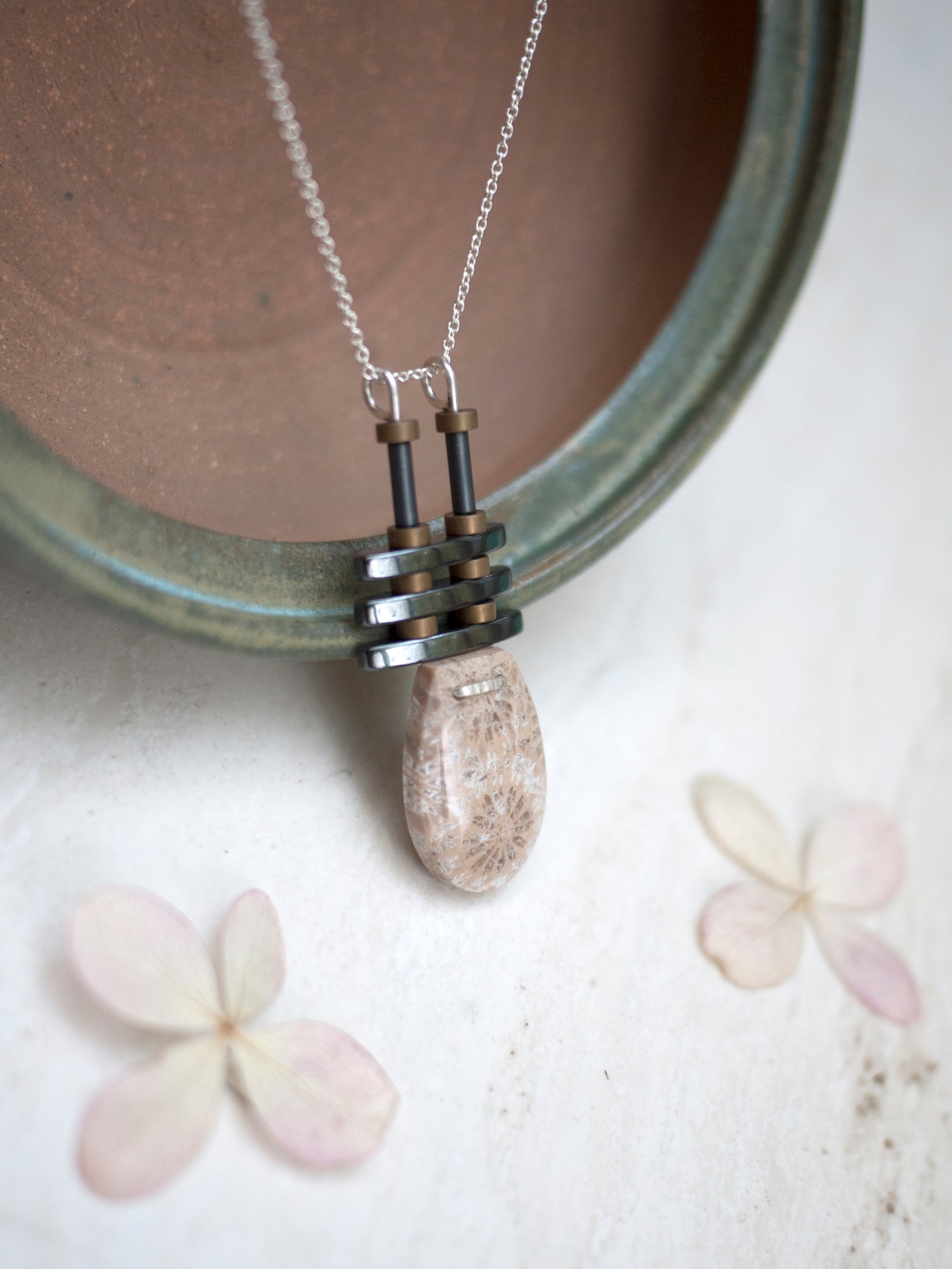 Fossilized Coral Three Bar Pendant