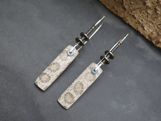 Long Drop Fossil Coral Earrings